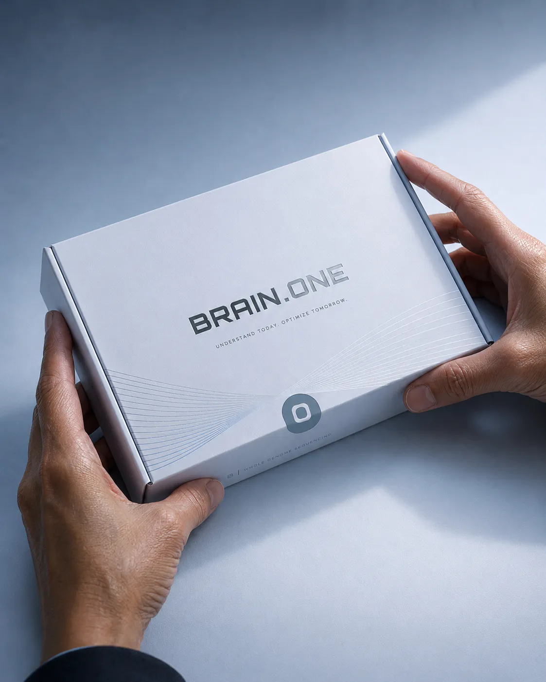 BRAIN.ONE baseline kit box held in two hands